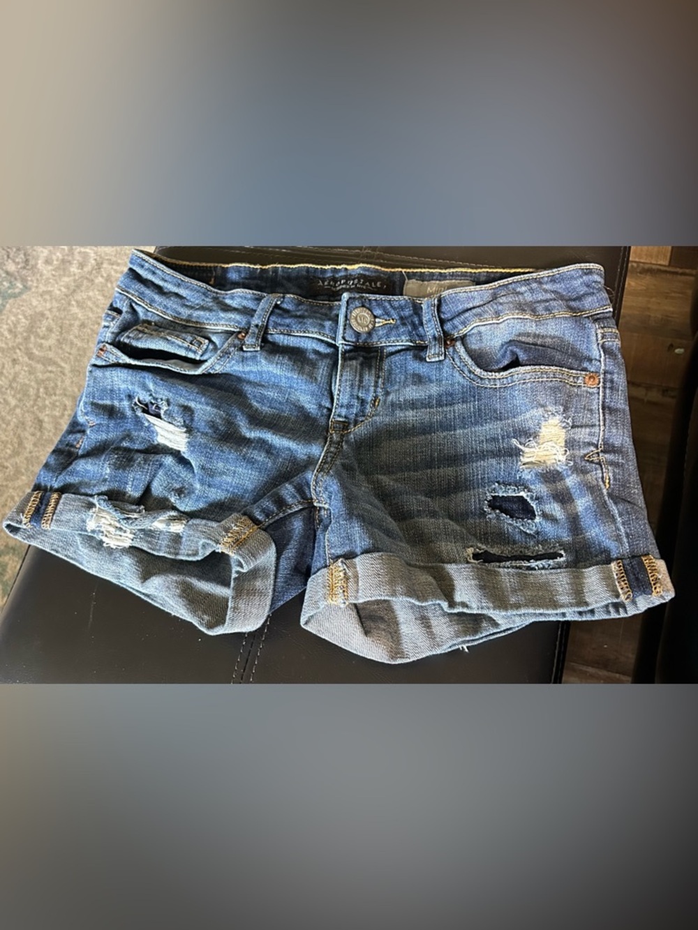 Aeropostale MIDI Blue Distressed Rolled-Hem Denim Shorts Size 0